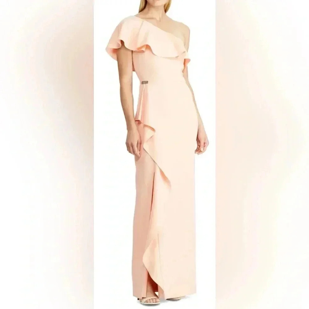 Ralph Lauren Women's Ruffled One Shoulder Gown Pink Size 6